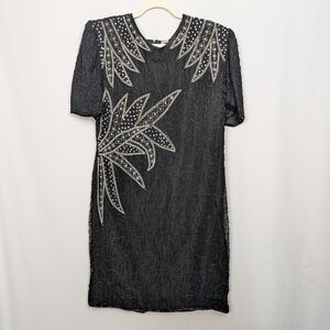 Denise Elle Silk Beaded Art Deco Dress XL